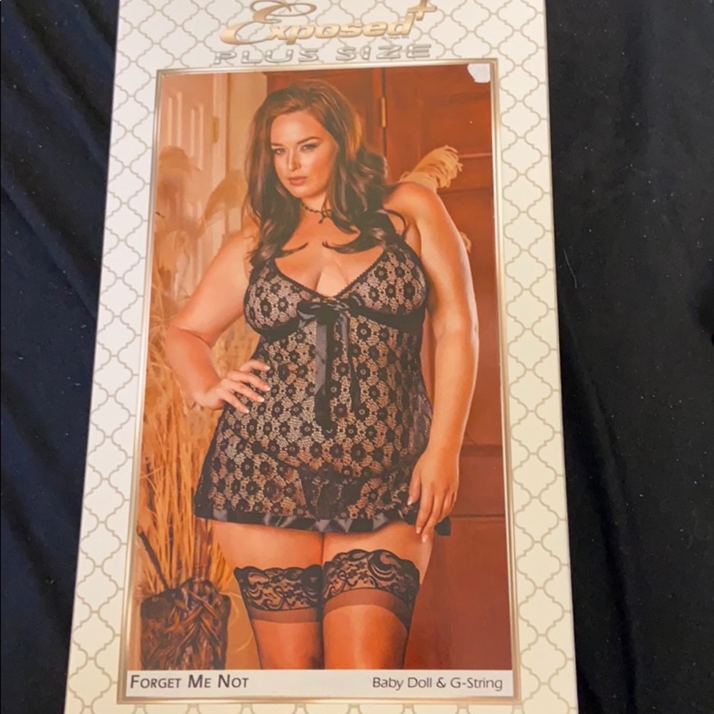 Exposed‎ Plus Lingerie Lace Baby Doll/G-String NIB 1x-3X
